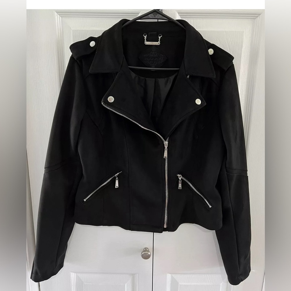 Jou Jou Vegan Leather Crop Moto Jacket Zippers Size M Women’s Soft Suede